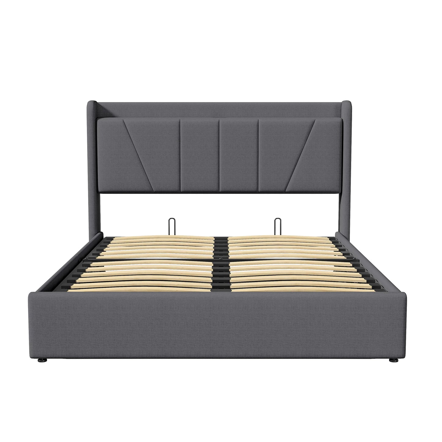 UrbanLuxe 160 x 200 cm Bett mit Stauraum, 2 USB-Anschlüsse + 1 Typ-C-Anschluss, Lattenrost, Leinen, grau, ohne Matratze