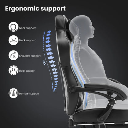 WOLTU Drehbarer Gaming-Rennstuhl, Schreibtisch, Büro, Computerstuhl, Sportsitz mit Kopfstütze, Lendenkissen, Fußstütze, Gamer-Stuhl