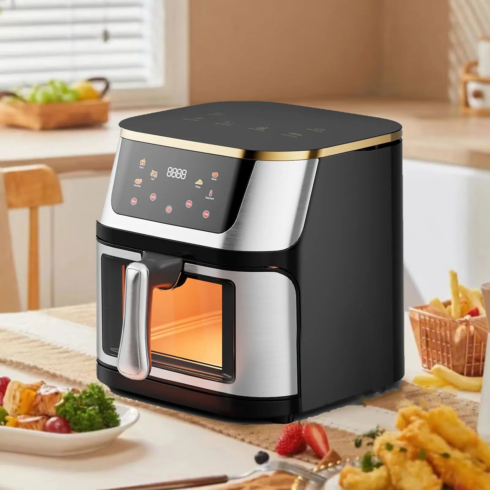 1400W 8L Air Fryer Stainless Steel Visible wide Capacity Electric Oven Touch glass Multifunctional Electric Fryer.