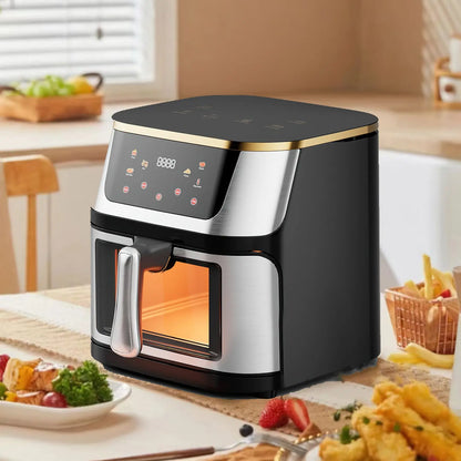 1400W 8L Air Fryer Stainless Steel Visible wide Capacity Electric Oven Touch glass Multifunctional Electric Fryer.