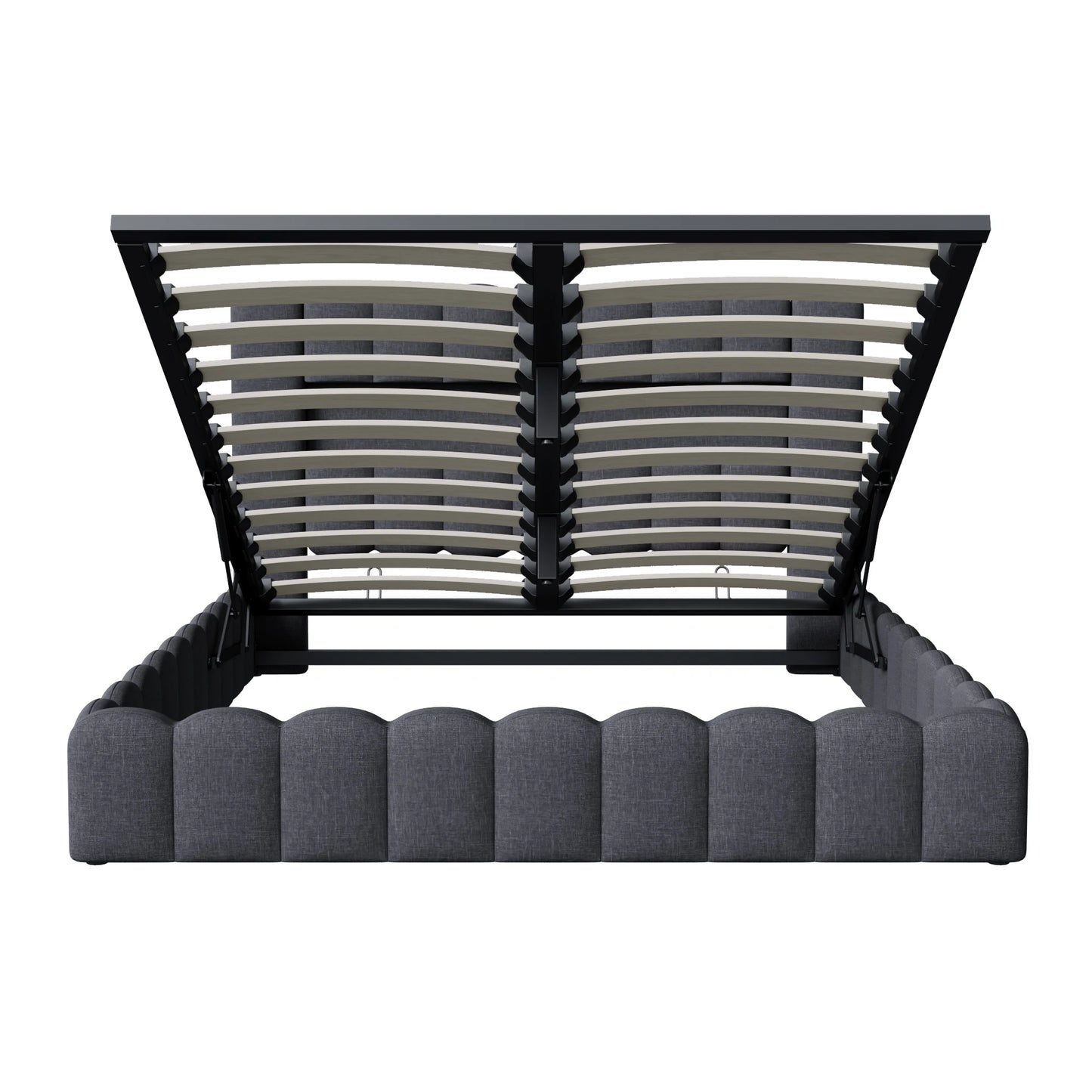 Rosahqnda Polsterbett mit LED- und USB-Anschluss, Leinenbaumstumpfbettgestell mit Kopfteil, 140 x 200 cm großes hydraulisches Bett ohne Matratze