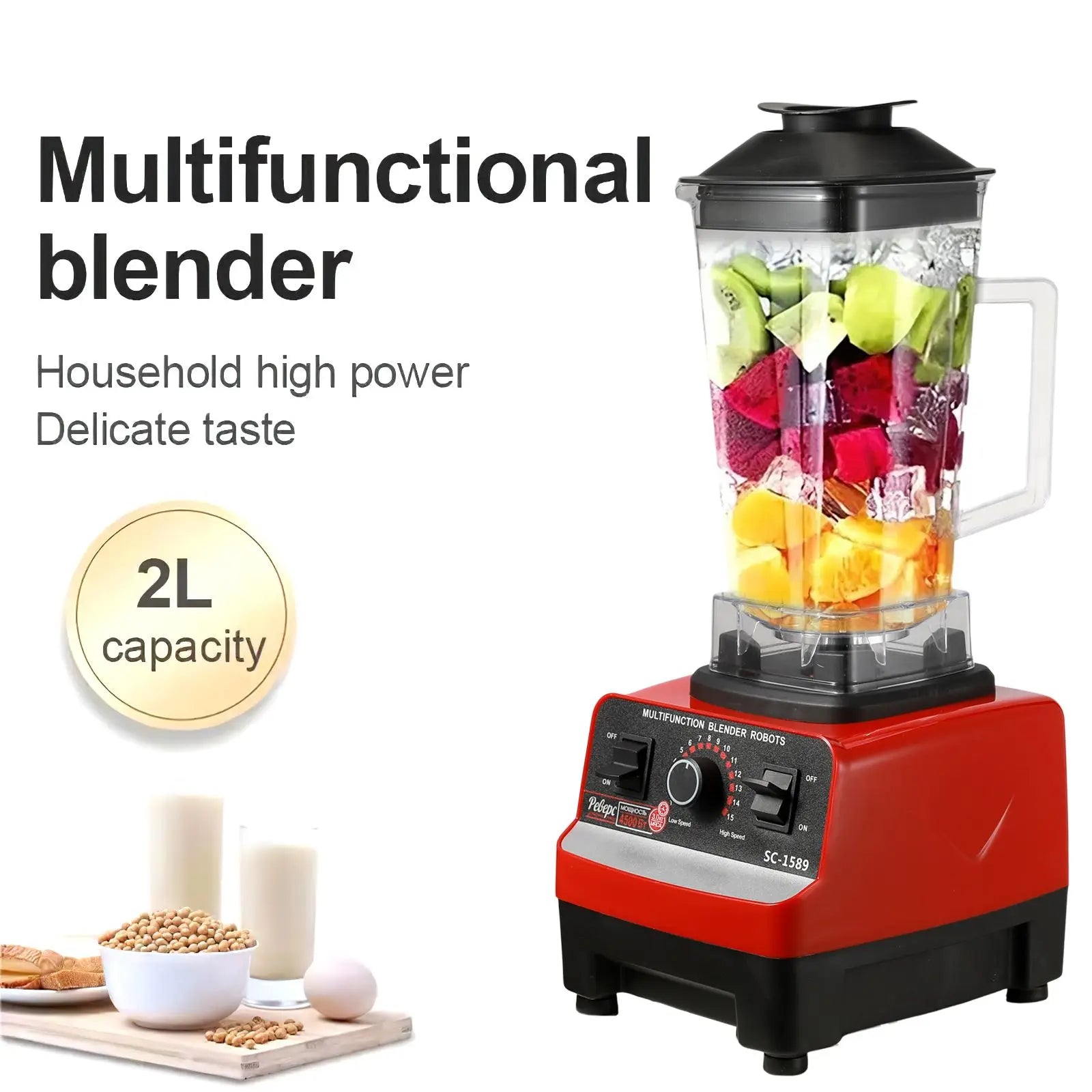 2 IN 1 Electric Blender 2000W High Power Heavy Duty Blender Food Processor Smoothie for Kitchen Juicer Durable Stationary Blende.