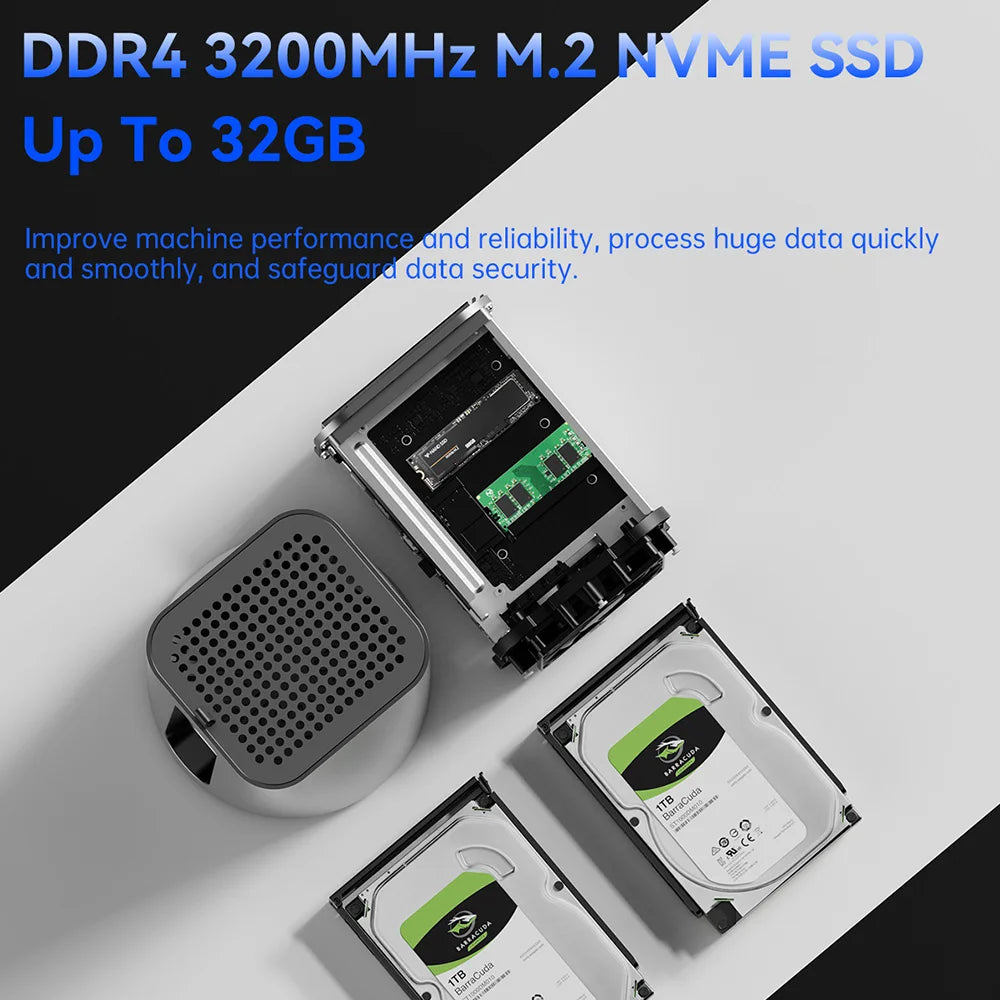 AOOSTAR R1 Mini PC NAS Router, Intel N150 4 Cores Max 3.6GHz, 16GB RAM 512GB SSD, HDMI+Type-C Triple 4K Display, WiFi 6 2*USB3.0.