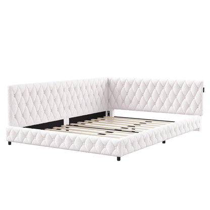 ROSAHQNDA Schlafsofa 140*200cm, modernes LED-Doppelbettgestell mit USB-Ladeanschlüssen, komfortables Plüschmaterial, ohne Matratze