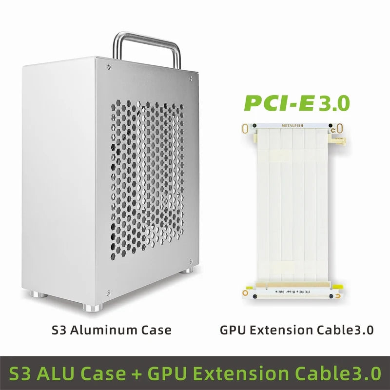 METALFISH S3 MINI-ITX Case All Aluminum Computer Mini Small Chassis Support Flex PSU/195mm GPU.