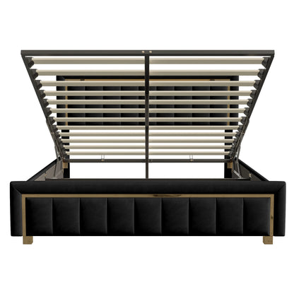 Rosahqnda Upholstered Bed 160x200cm,Hydraulic Storage Function,Light Luxury Style Double Bed,Suitable for Bedroom,Adults,Black