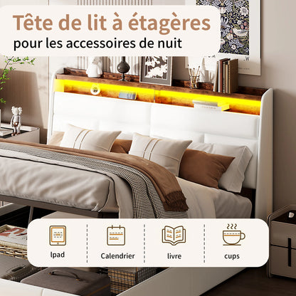 Rosahqnda gepolstertes Doppelbettsystem 140 x 200 cm, modernes Polsterbett, Kopfteil mit LED und USB-Ladestation, PU-Leder