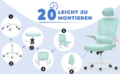 Ergonomic Office Chair, Desk Chair with Folding Armrests, Height-Adjustable, Breathable Backrest, Swivel Chair 360°