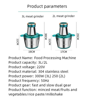 2Speeds 304Stainless Steel Electric Chopper Meat Grinder Mincer Food Processor Slicer Vegetable Food Chopper Meat Slicer Machine.