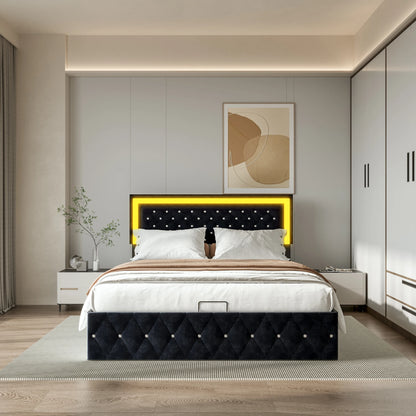 Rosahqnda Modernes Polsterbett, Doppelbett, Bettkasten mit großem Stauraum,stylischer Samt, beige/schwarz, ohne Matratze