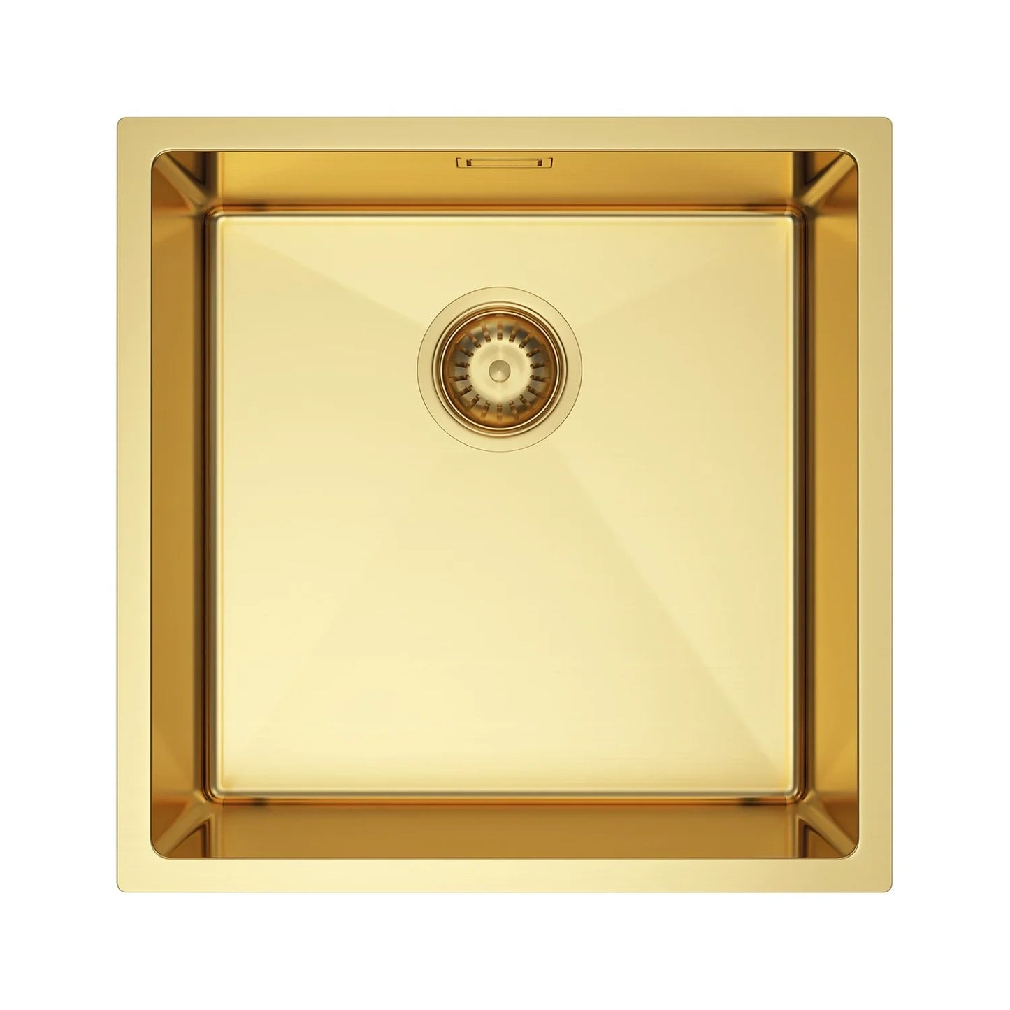 Flovia Gold PVD-Edelstahlspüle 44 x 44 cm – Einzelschüssel oben/Untermontage – mit Abflusssatz und Zubehör
