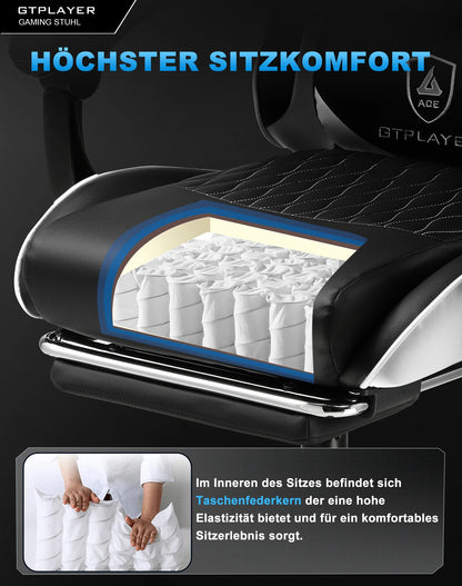 GTPLAYER Gaming Stuhl, Gamer Stuhl, Ergonomischer Bürostuhl mit Fußstütze Verstellbare Lenden und Kopfkissen, Gaming Chair