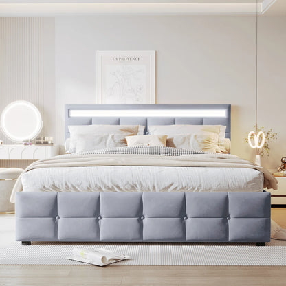 Anajqaqia Polsterbett 180 x 200 cm, hydraulisches Bett mit großem Stauraum, Doppelbettrahmen mit Lattenrost, Samt, Grau