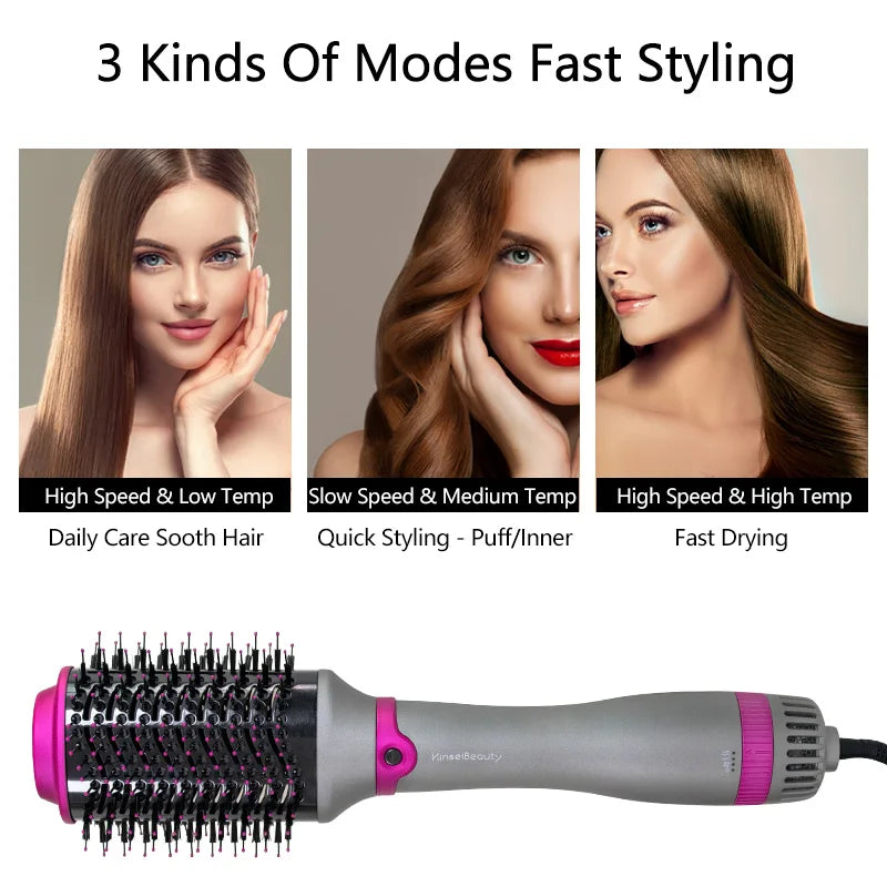 1200W Hair Dryer Hot Air Brush Styler Replaceable Head Straightener Curler Comb Roller One Step Electric Ion Blow Dryer Brush.