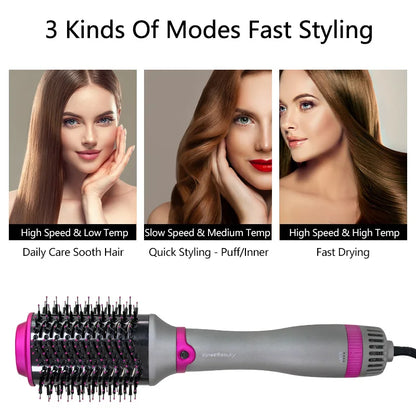1200W Hair Dryer Hot Air Brush Styler Replaceable Head Straightener Curler Comb Roller One Step Electric Ion Blow Dryer Brush.