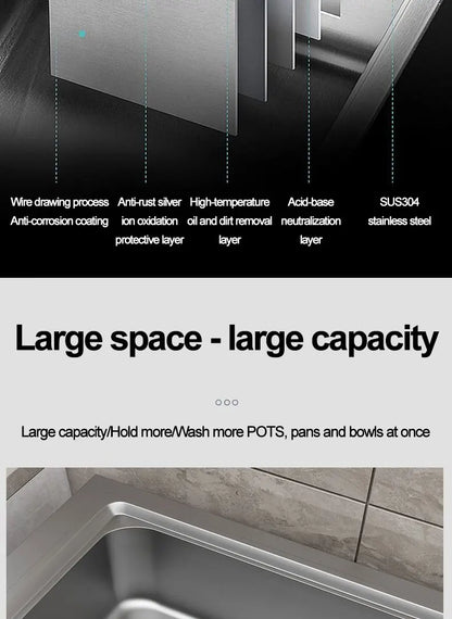 304 stainless steel sink, single-sink sink, household vegetable-washing sink, under-sink sink, large single sink, kitchen water