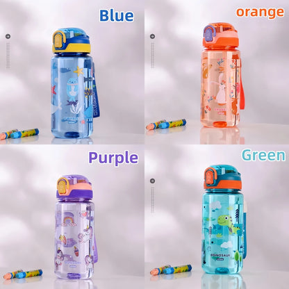 600ml Dinosaur Water Bottle For Kids Water Sippy Cup With Silicone Straw Leakproof Plastic Water Bottles Summer Kids Water Cup.