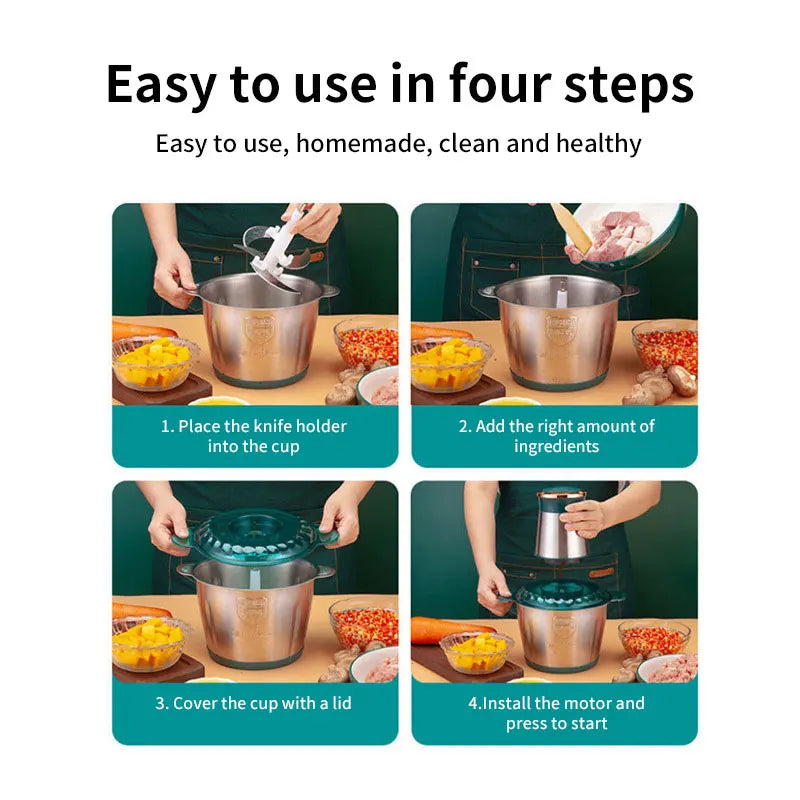 2L Stainless Steel Electric Chopper Meat Grinder Mincer vegtable Chopper Meat Slicer Machine Household grain Food Processor.