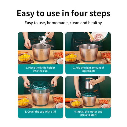 2L Stainless Steel Electric Chopper Meat Grinder Mincer vegtable Chopper Meat Slicer Machine Household grain Food Processor.