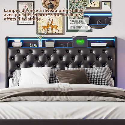 Polsterdoppelbett 140 x 200 cm mit Kopfteil, Bett mit Lattenrost aus Metallrahmen, PU Betten mit großem Stauraum, hydraulischer