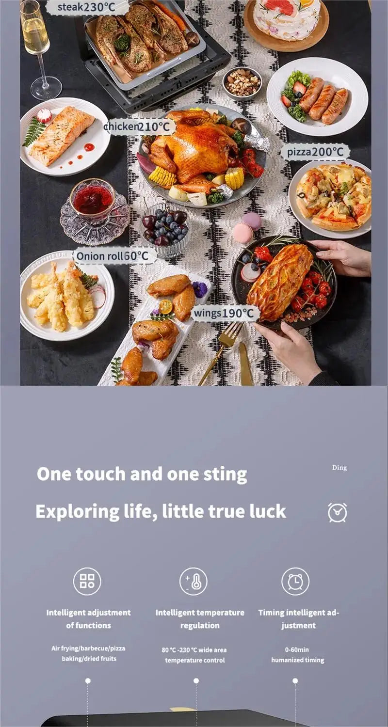 1350W Large Capacity Electric Air Fryers Oil-free Automatic Household Kitchen 360°Baking Convection Oven Deep Fryer without Oil.