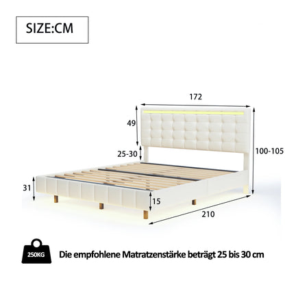 Rosahqnda Polsterbett 140/160x200cm, Doppelbett mit LED, 2 USB, schwebender Bettrahmen, Holzlattenrost, graues Leinen