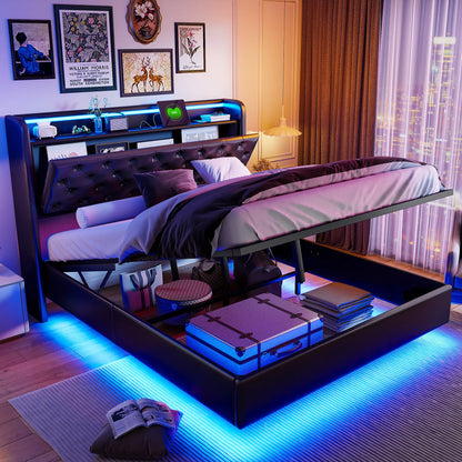 Polsterdoppelbett 140 x 200 cm mit Kopfteil, Bett mit Lattenrost aus Metallrahmen, PU Betten mit großem Stauraum, hydraulischer