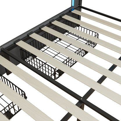 Polsterbett 140x200 cm,LED Doppelbett mit 4 Schubladen und Lattenrost,Kopfteil mit stauraum und USB-Ladefunktion,Bettgestell
