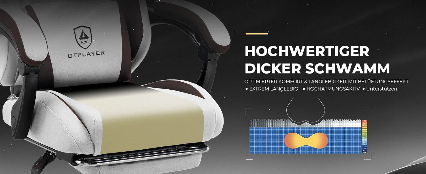 GTPLAYER Gaming Stuhl, Ergonomischer Gamer Stuhl aus Stoff mit Lendenwirbelstütze, PC-Stuhl mit verbreiterter Rückenlehne