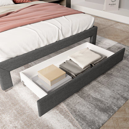 Rosahqnda Gepolsterter Bettrahmen mit LED, USB, Schubladen, Leinen Plattformbett 140-160-180×200cm,Jugendwohnungsbett,Gästebett