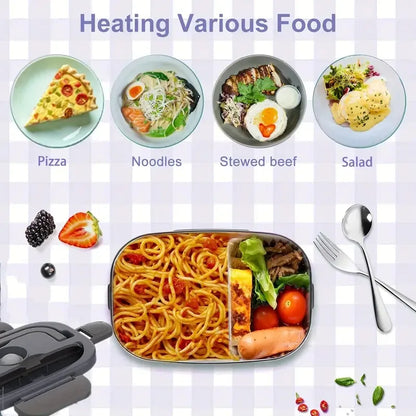 2-In-1 Electric Heating Lunch Box Car+Home 220V 1.5L 60W Portable Stainless Steel Liner Bento Lunchbox Food Container Bento Box.