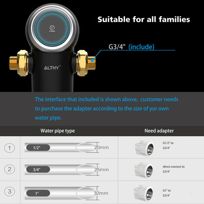 ALTHY Automatic Rotary Backwash Pre filter System Whole House Spin Down Sediment Water Filter Purifier Stainless Steel Mesh.