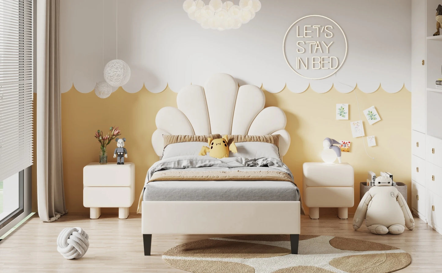 Rosahqnda Kinderbett 90x200cm, Einzelbett, Kinderbett mit Blütenblatt, Geeignet für Mädchenzimmer, Beige, Weinrot, Samt