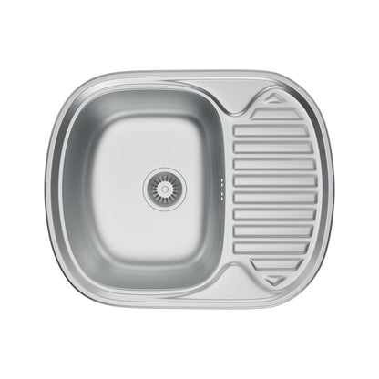 60 x 49 cm Ovales Spülbecken aus Edelstahl mit Abtropffläche – Einbauspüle, reversibel, modernes Design mit einem Becken