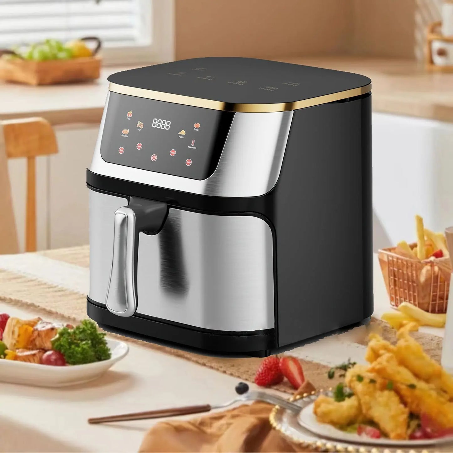 1400W 8L Air Fryer Stainless Steel Visible wide Capacity Electric Oven Touch glass Multifunctional Electric Fryer.
