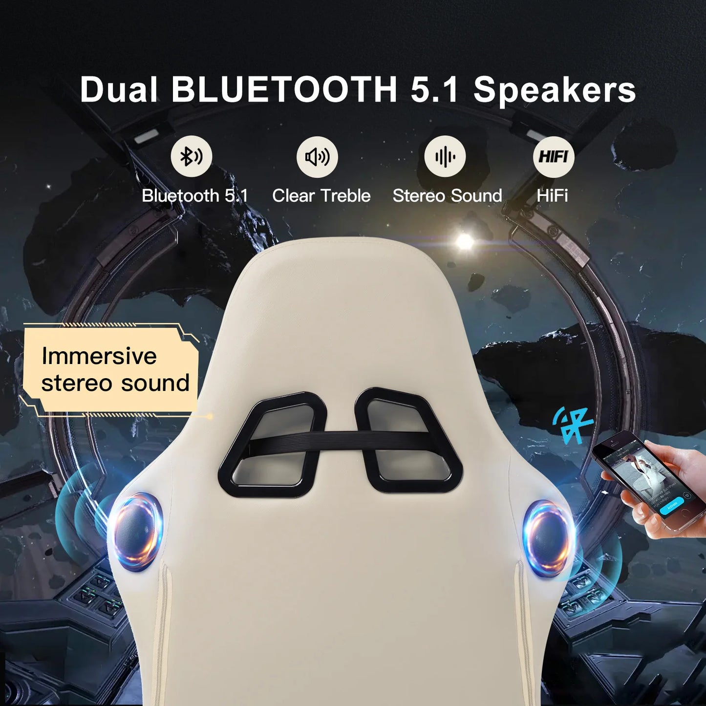 GTPLAYER Gaming Stuhl, Ergonomischer Gaming Sessel Schreibtischstuhl PC mit Fußstütze Lautsprecher Musik Bürostuhl bis 150kg