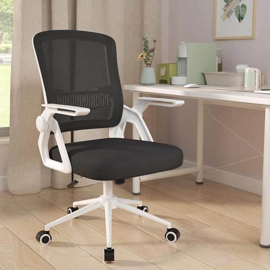 Office Chair Ergonomic Mesh Flip-Up Arms Office Chairs with Mid Back Cushion Lumbar Support Gaming Chair for Home
