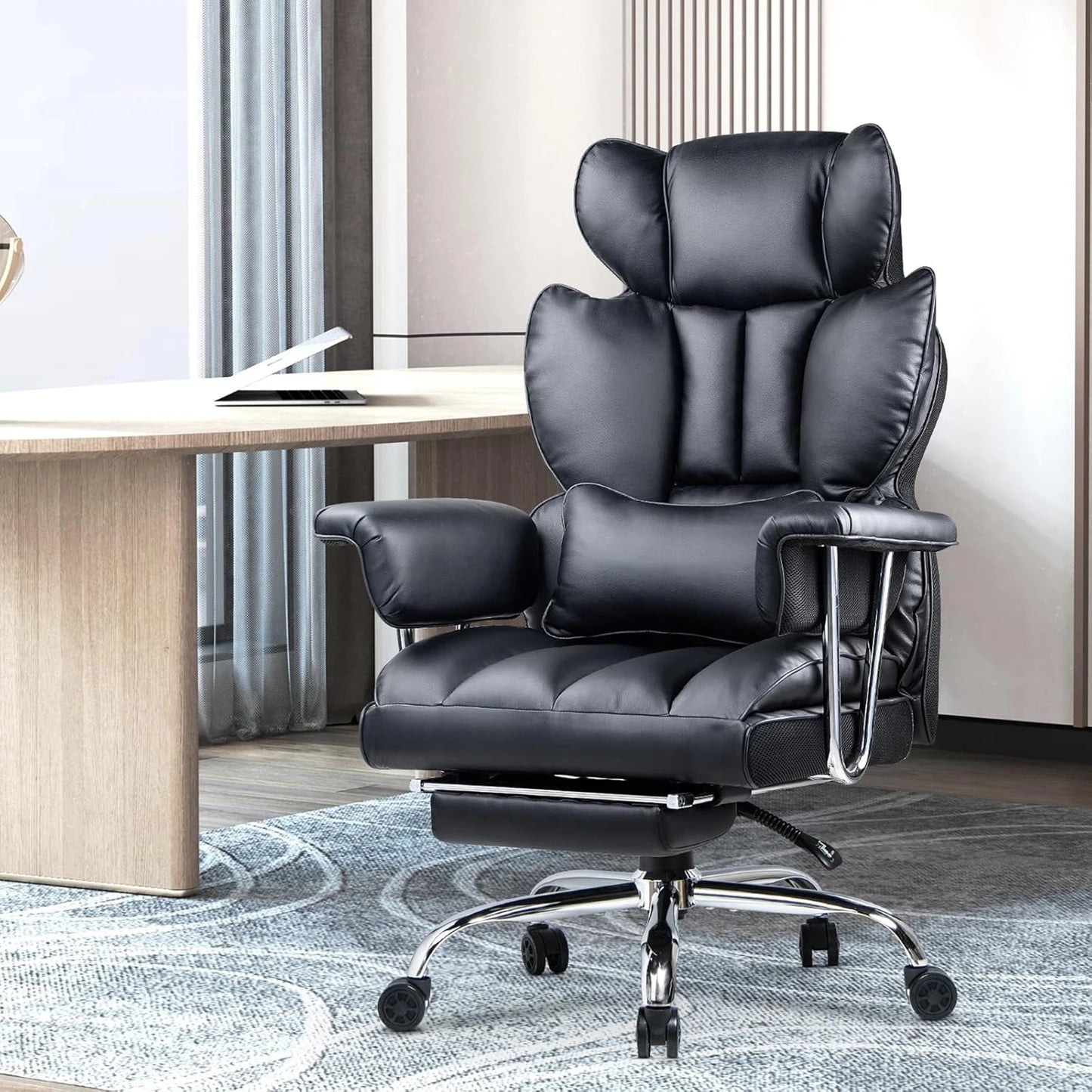 naspaluro Executive Office Chair Desk Chair PU Computer Recliner Ergonomic Office Chair with Footrest Heavy Duty Leather Office