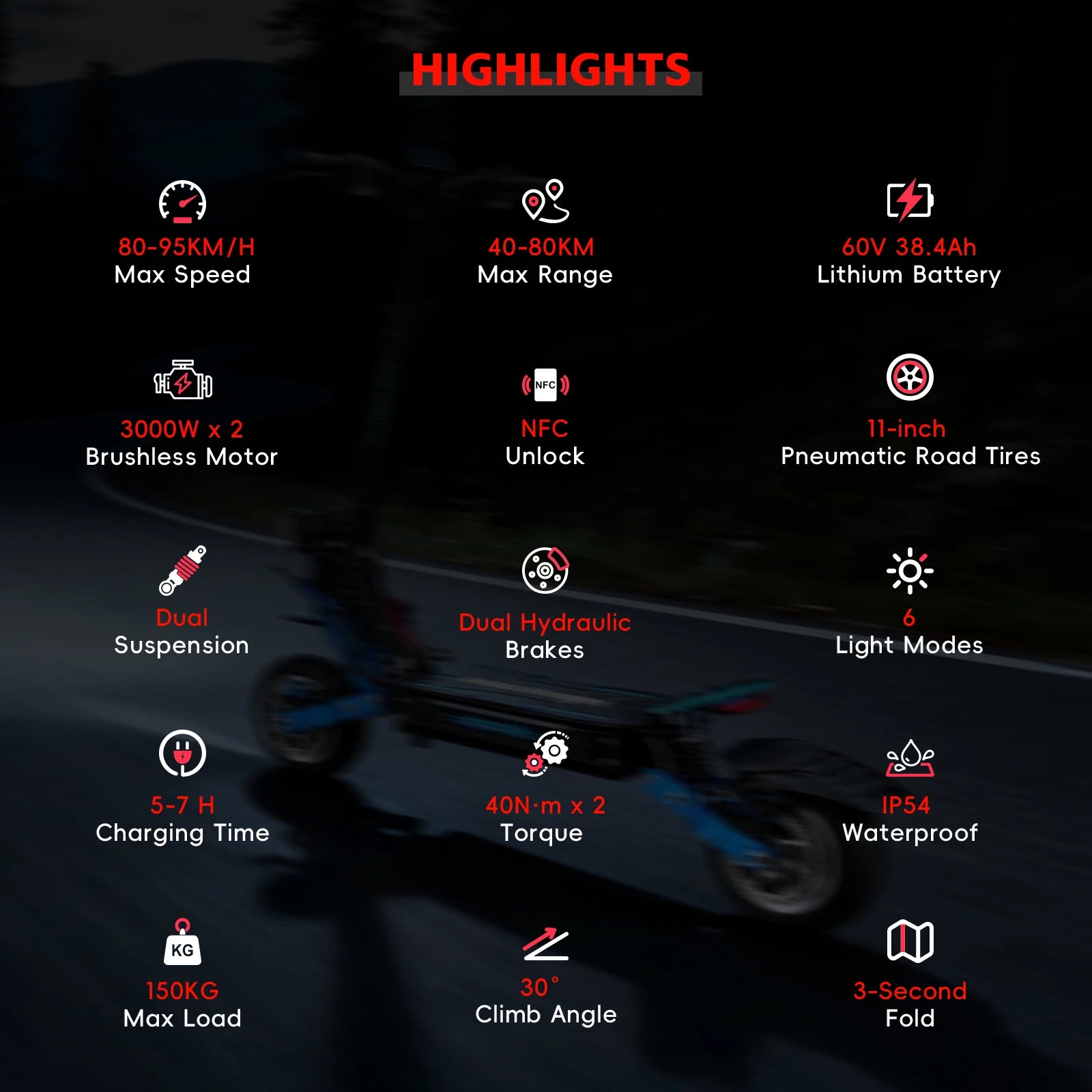 HALO KNIGHT T108Pro 6000W Adult Electric Scooter Dual Motor 95KM/H Fast E-scooter Foldable E Scooter 60V 38.4Ah Top Motorcycle.