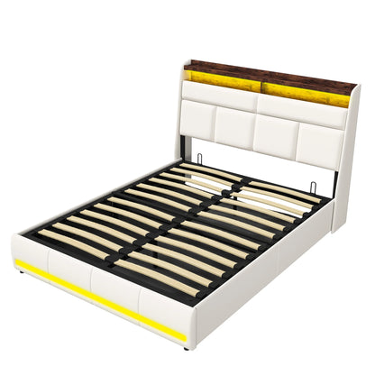 Rosahqnda gepolstertes Doppelbettsystem 140 x 200 cm, modernes Polsterbett, Kopfteil mit LED und USB-Ladestation, PU-Leder