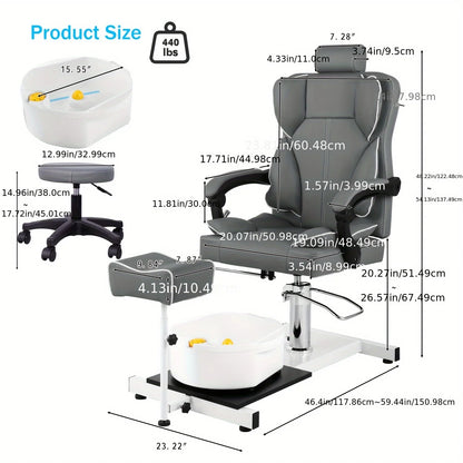 Fuß-SPA-Stuhl, Nagelstudio-Sofa mit Fußbad-Waschbecken, Pediküre-Stühle mit hydraulischem Heben und 360-Grad-Drehung, Möbel