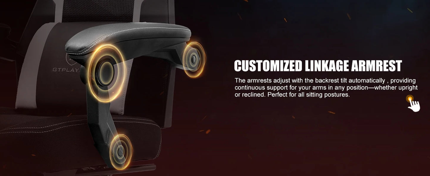 GTPLAYER Gaming Stuhl mit Fußstütze, ergonomischer Bürostuhl mit Netzrückenlehne, Schreibtischstuhl Gaming Sessel aus Stoff