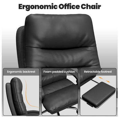 Executive Office Chair Big and Tall Office Desk Chair Home Ergonomic Computer Chair PU Leather Recliner with Foot Rest