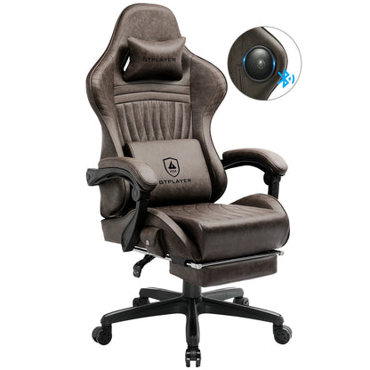 GTPLAYER Gaming Stuhl, Ergonomischer Gaming Sessel Schreibtischstuhl PC mit Fußstütze Lautsprecher Musik Bürostuhl bis 150kg