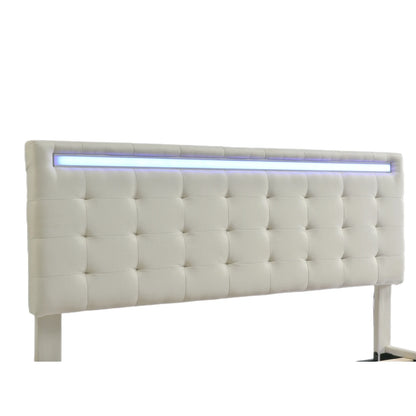 ROSAHQNDA Polsterbett 140/160 x 200 cm, LED-Schwebebettgestell mit USB-Ports, Doppelbett ohne Matratze, Leinenstoff