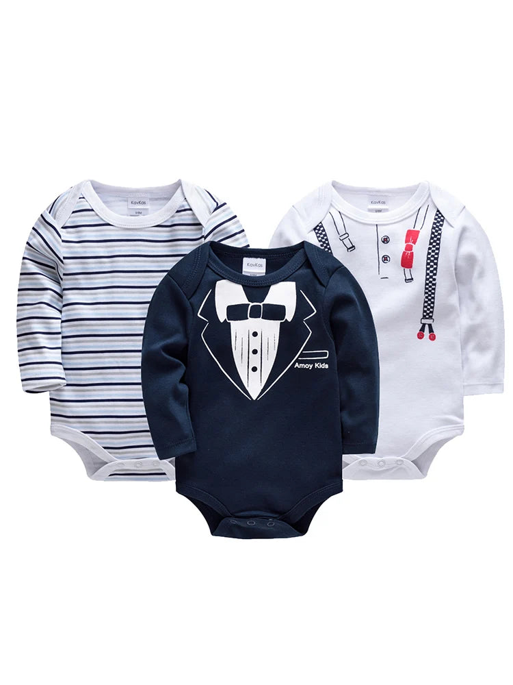 3 Stücke Baby Jungen Kleidung Neugeborenen Bebe Jungen Strampler Set Krawatte Drucken Langarm Cartoon 100% Baumwolle Body Overall Kleidung 3 ~ 24 Mt.