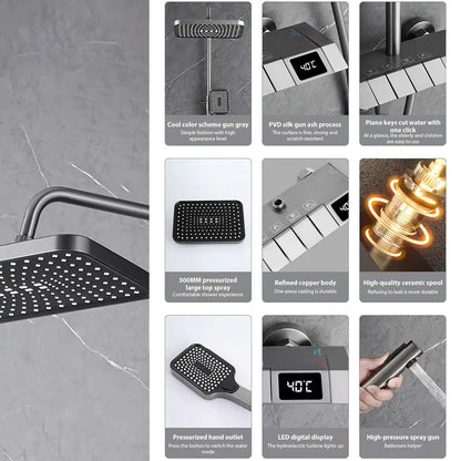 Bathroom showroom Set Gun gray Piano Digital Display Home Bathroom Shower Shore Steel Ultra Thin show Head