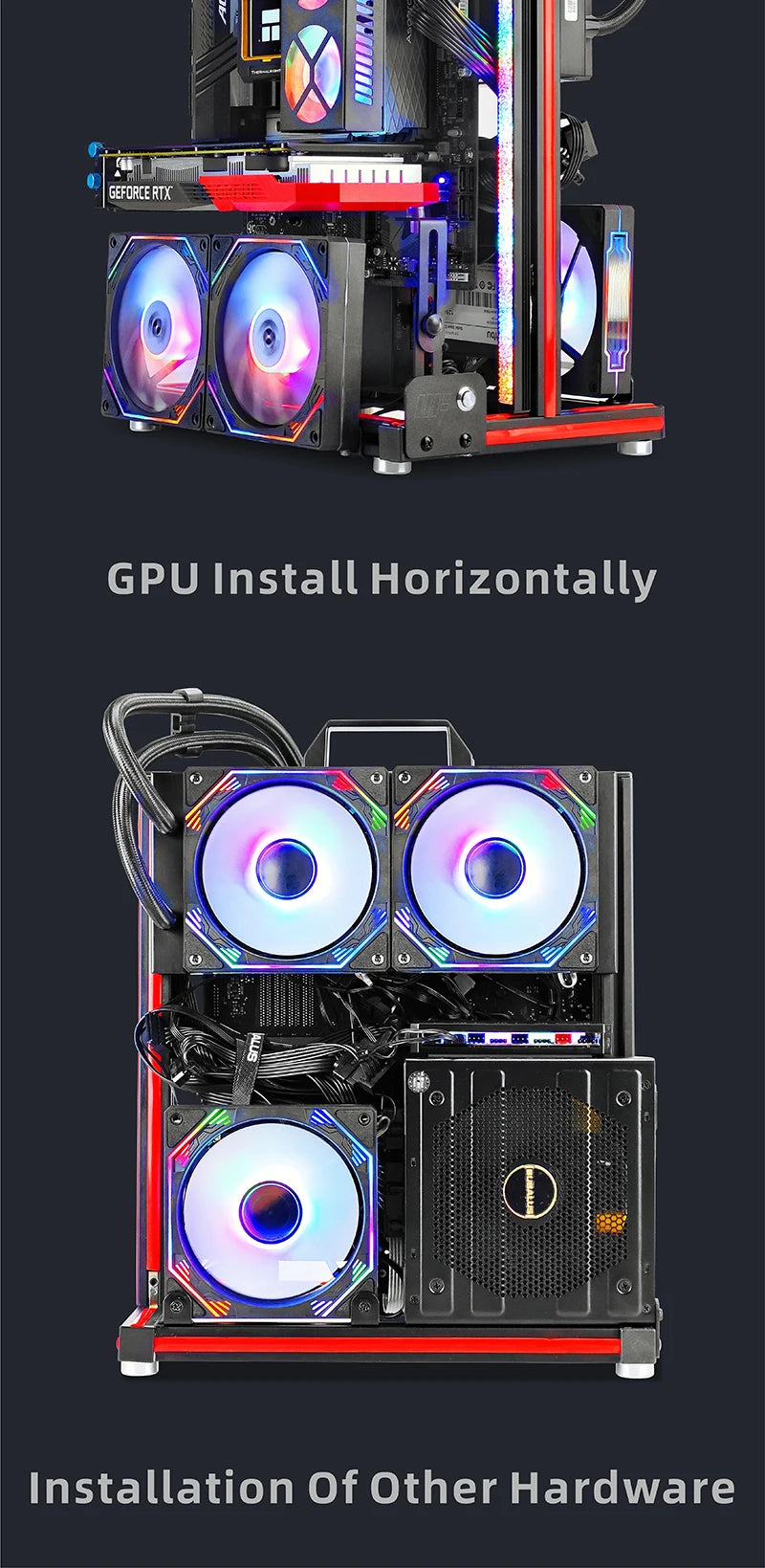 METALFISH BlockCase Aluminum Open Frame Case Support ATX/M-ATX Mainboard GPU Mount Horizontally 240 Water Cooler Gaming Cabinet.