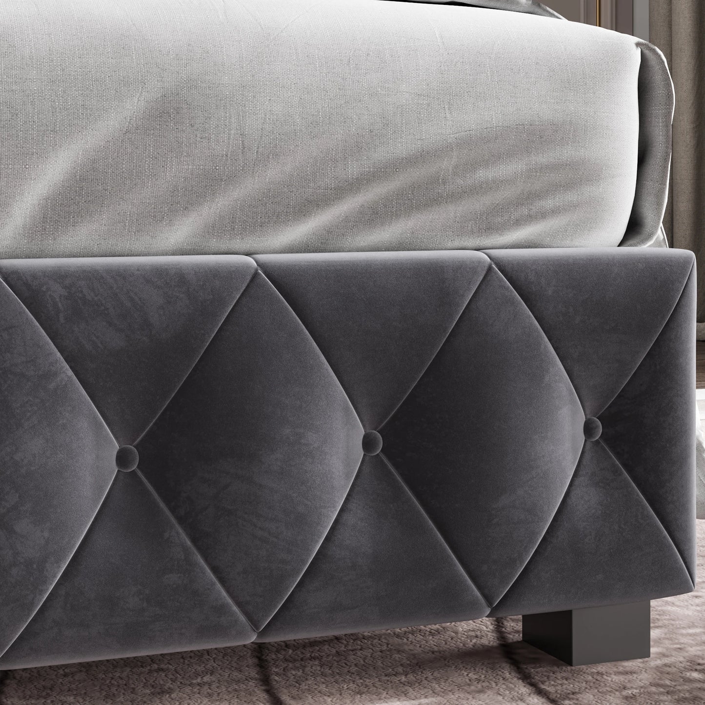 Rosahqnda gepolstertes Doppelbett, 140–160–180 x 200 cm, Stauraumbett, hydraulisches Bett, Erwachsenenbett, Samt, Dunkelgrau