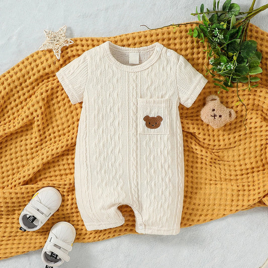 Baby Sommer Unisex Kurzarm Solide Mit Tasche Adrette Casual Overall Body.